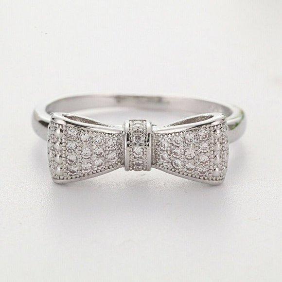 NEW 925 Sterling Silver Diamond Milgrain Bow Ring - Picture 4 of 5